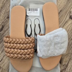 Braided Slide Sandals in Tan